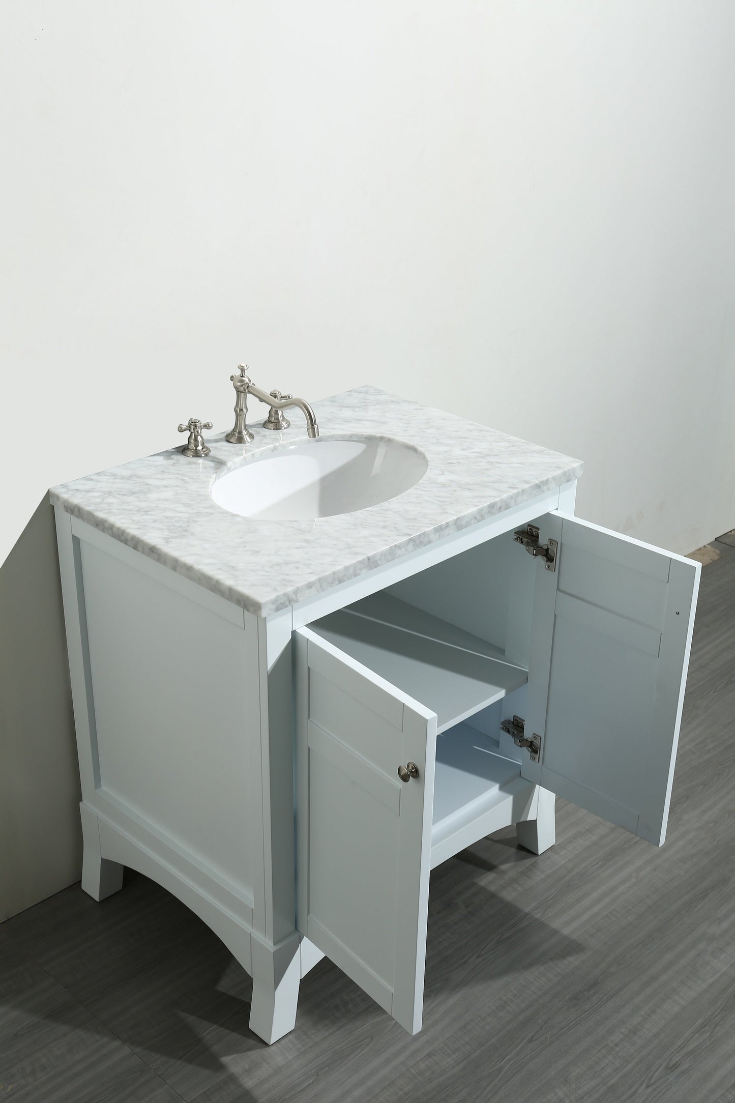 Eviva New York 30" Bathroom Vanity, with White Marble Carrera Counter-top, & Sink - Luxe Bathroom Vanities Luxury Bathroom Fixtures Bathroom Furniture