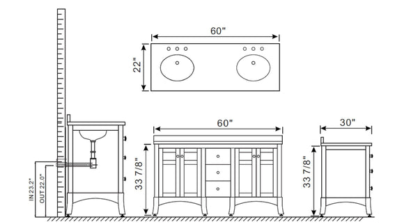 Eviva New York 60" Bathroom Vanity, with White Marble Carrera Counter-top, & Sink - Luxe Bathroom Vanities Luxury Bathroom Fixtures Bathroom Furniture