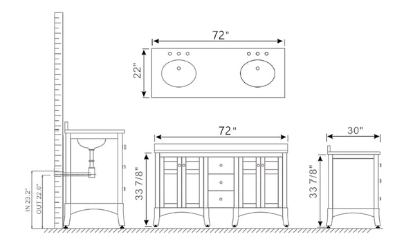 Eviva New York 72" Bathroom Vanity, with White Marble Carrera Counter-top, & Sink - Luxe Bathroom Vanities Luxury Bathroom Fixtures Bathroom Furniture