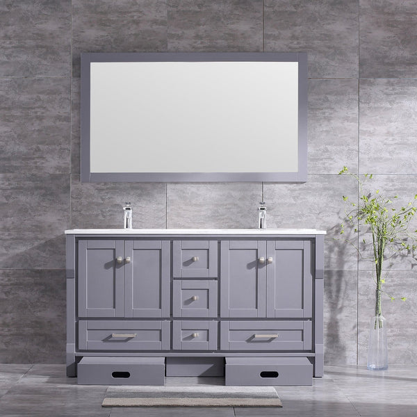 Eviva Booster 60 in. Double Sink Vanity with White Carrara Marble Countertop - Luxe Bathroom Vanities Luxury Bathroom Fixtures Bathroom Furniture