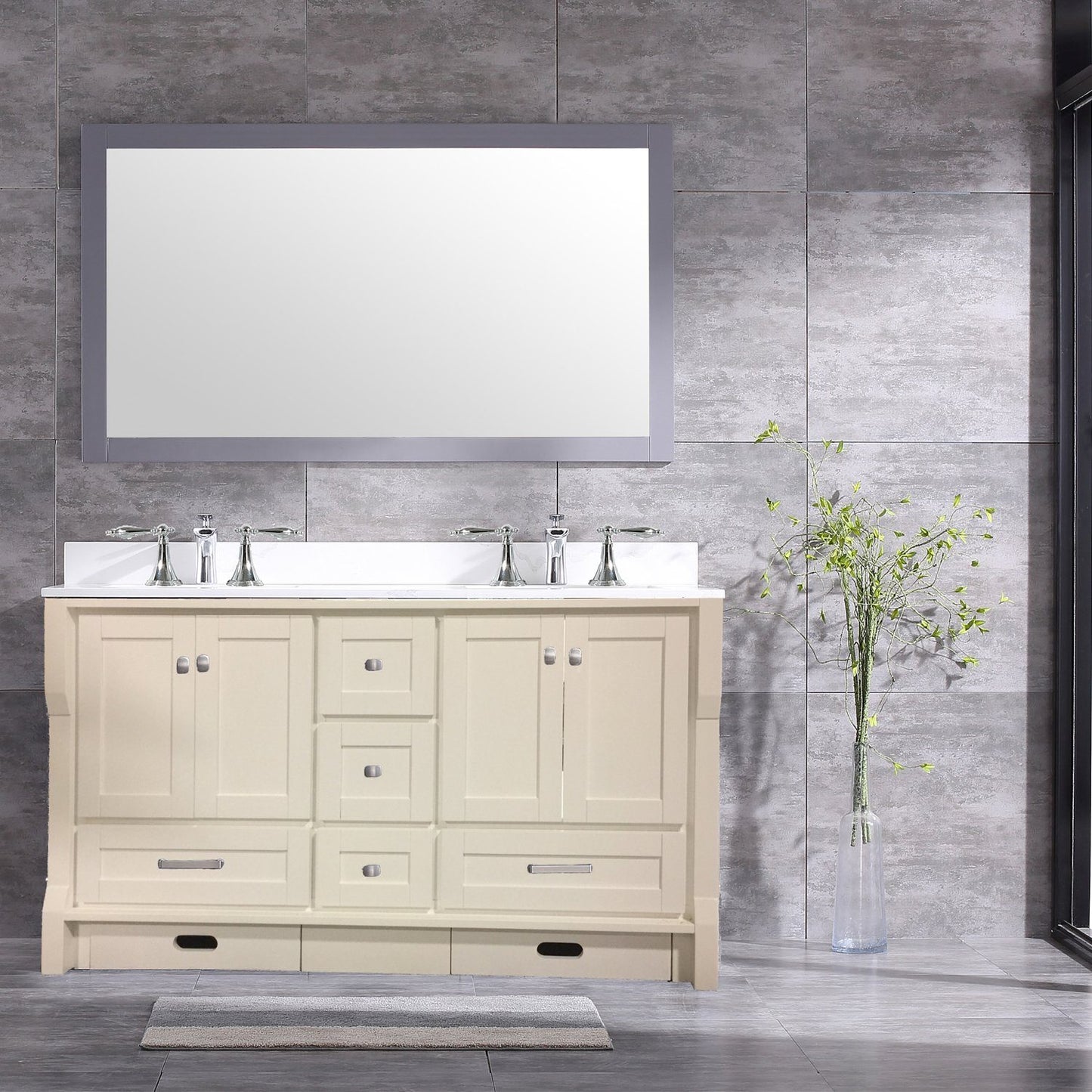 Eviva Booster 72 in. Double Sink Vanity in White with White Carrara Marble Countertop - Luxe Bathroom Vanities Luxury Bathroom Fixtures Bathroom Furniture