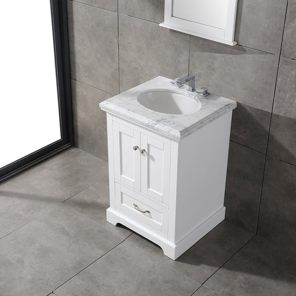 Eviva Houston 24 in. White Bathroom Vanity with White  Carrara Marble Countertop - Luxe Bathroom Vanities Luxury Bathroom Fixtures Bathroom Furniture