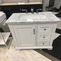 Eviva Houston 30 in. White Bathroom Vanity with White  Carrara Marble Countertop - Luxe Bathroom Vanities Luxury Bathroom Fixtures Bathroom Furniture