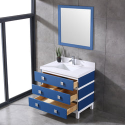 Eviva Sydney 36 Inch Blue and White Bathroom Vanity with Solid Quartz Counter-top - Luxe Bathroom Vanities Luxury Bathroom Fixtures Bathroom Furniture