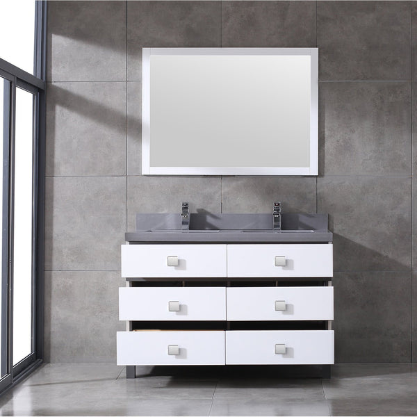 Eviva Sydney 48 Inch White and Grey Bathroom Vanity with Solid Quartz Counter-top - Luxe Bathroom Vanities Luxury Bathroom Fixtures Bathroom Furniture