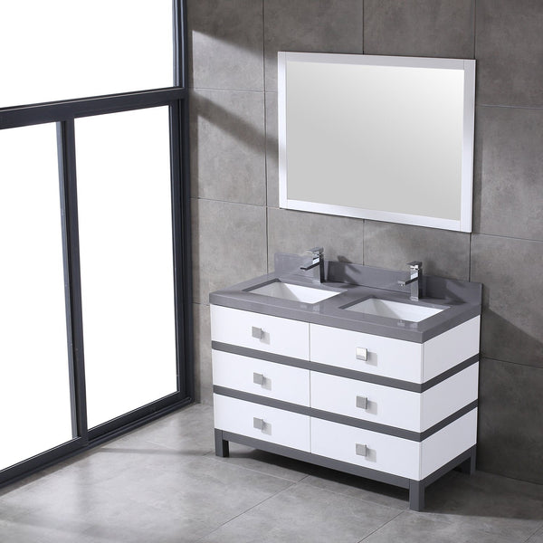 Eviva Sydney 60 Inch White and Grey Bathroom Vanity with Solid Quartz Counter-top - Luxe Bathroom Vanities Luxury Bathroom Fixtures Bathroom Furniture