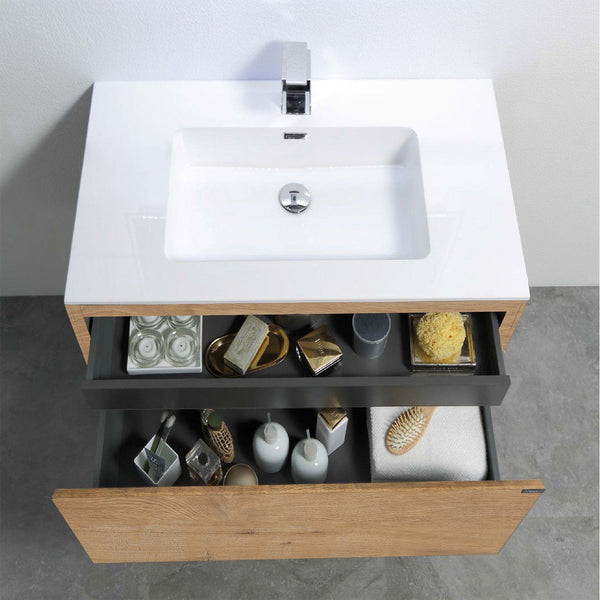 Eviva Madeira 36 in. Oak Wall Mount Bathroom Vanity with White Integrated Acrylic Sink - Luxe Bathroom Vanities Luxury Bathroom Fixtures Bathroom Furniture