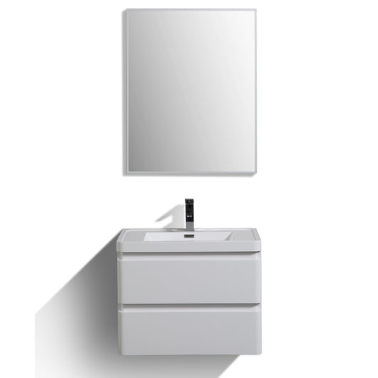 Eviva Glazzy 28" Wall Mount Modern Bathroom Vanity Set with Integrated White Acrylic Sink (High Glossy White) - Luxe Bathroom Vanities Luxury Bathroom Fixtures Bathroom Furniture