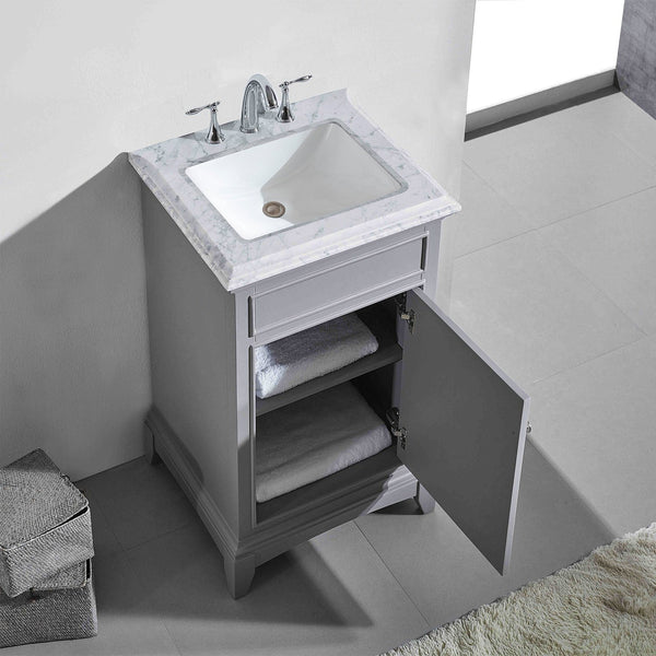 Eviva Elite Princeton 24" Grey Solid Wood Bathroom Vanity Set with Double OG White Carrera Marble Top - Luxe Bathroom Vanities Luxury Bathroom Fixtures Bathroom Furniture