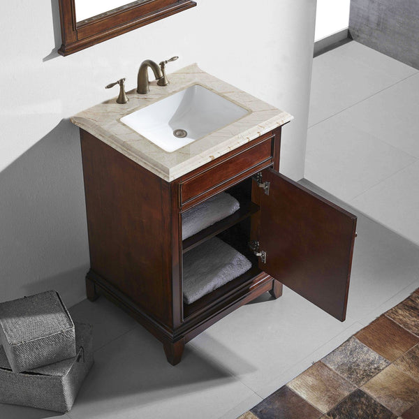 Eviva Elite Princeton 24" Teak Solid Wood Bathroom Vanity Set with Double OG Crema Marfil Marble Top - Luxe Bathroom Vanities Luxury Bathroom Fixtures Bathroom Furniture