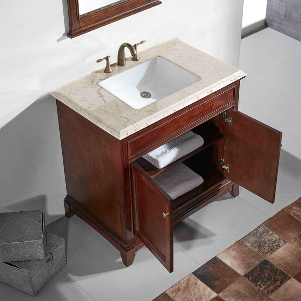 Eviva Elite Princeton 36" Teak Solid Wood Bathroom Vanity Set with Double OG Crema Marfil Marble Top - Luxe Bathroom Vanities Luxury Bathroom Fixtures Bathroom Furniture