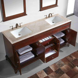 Eviva Elite Princeton 60" Teak Solid Wood Bathroom Vanity Set with Double OG Crema Marfil Marble Top - Luxe Bathroom Vanities Luxury Bathroom Fixtures Bathroom Furniture