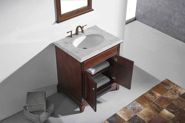 Eviva Elite Stamford 30" Solid Wood Bathroom Vanity Set with Double OG White Carrera Marble Top & White Undermount Porcelain Sink - Luxe Bathroom Vanities Luxury Bathroom Fixtures Bathroom Furniture