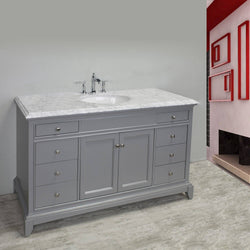 Eviva Elite Stamford 60" Solid Wood Single Bathroom Vanity Set with Double OG Crema Marfil Marble Top & White Undermount Porcelain Sink - Luxe Bathroom Vanities Luxury Bathroom Fixtures Bathroom Furniture