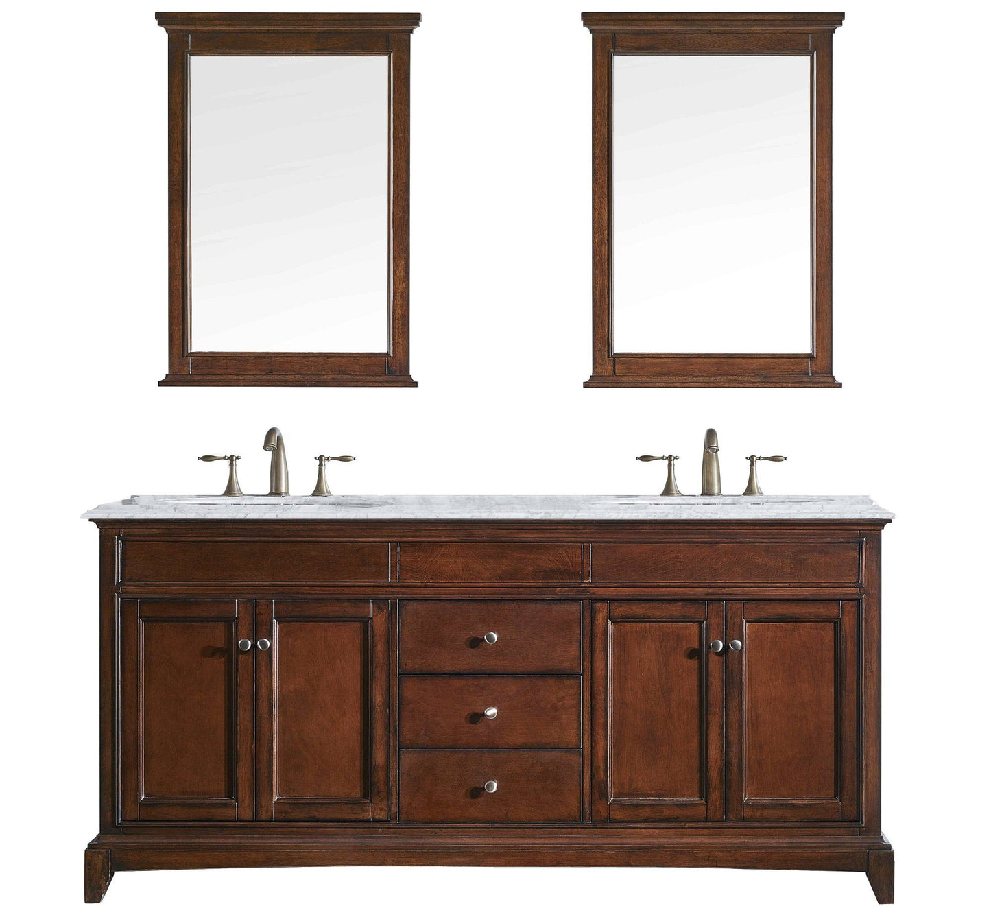 Eviva Elite Stamford 60" Brown Solid Wood Bathroom Vanity Set with Double OG White Carrara Marble Top & White Undermount Porcelain Sink - Luxe Bathroom Vanities Luxury Bathroom Fixtures Bathroom Furniture