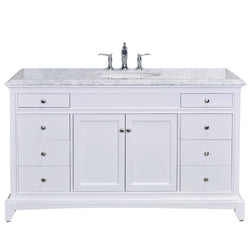 Eviva Elite Stamford 60" Solid Wood Single Bathroom Vanity Set with Double OG Crema Marfil Marble Top & White Undermount Porcelain Sink - Luxe Bathroom Vanities Luxury Bathroom Fixtures Bathroom Furniture