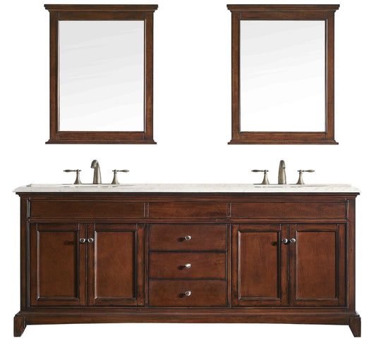 Eviva Elite Stamford 72" Brown Solid Wood Bathroom Vanity Set with Double OG Crema Marfil Marble Top & White Undermount Porcelain Sinks - Luxe Bathroom Vanities Luxury Bathroom Fixtures Bathroom Furniture