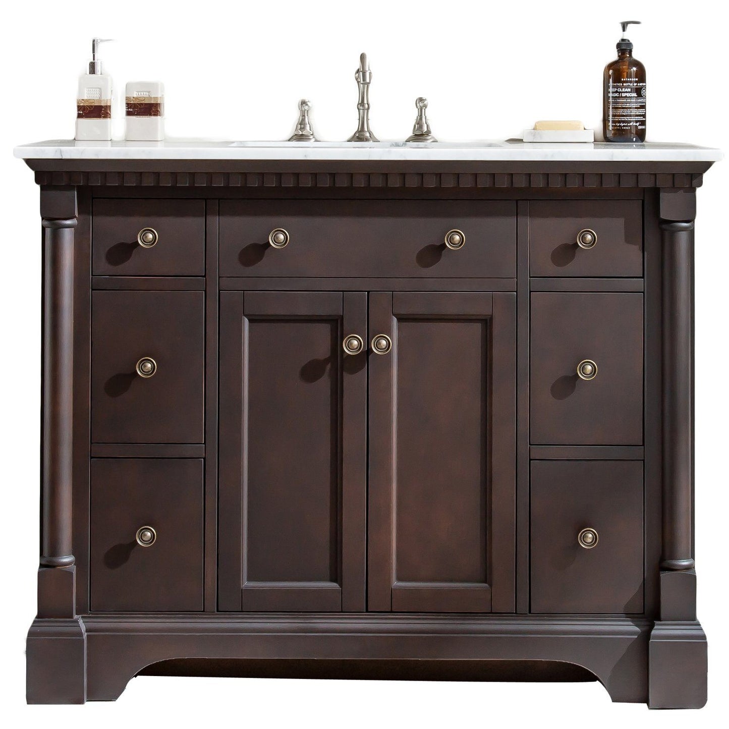 Eviva Preston 43 in. Aged Chocolate Bathroom Vanity with White Carrara Marble Countertop and Undermount Sink - Luxe Bathroom Vanities Luxury Bathroom Fixtures Bathroom Furniture