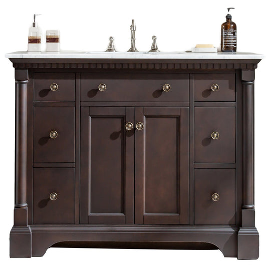 Eviva Preston 49 in. Aged Chocolate Bathroom Vanity with White Carrara Marble Countertop and Undermount Sink - Luxe Bathroom Vanities Luxury Bathroom Fixtures Bathroom Furniture