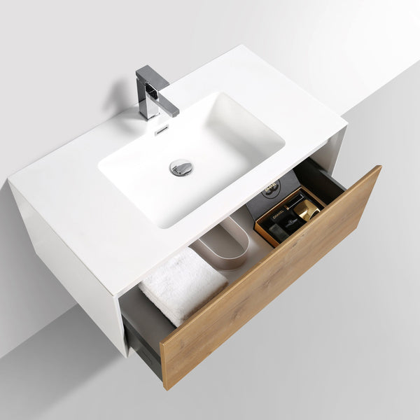 Eviva Vienna 36 in. Oak Wall Mount Bathroom Vanity with White Integrated Acrylic Sink - Luxe Bathroom Vanities Luxury Bathroom Fixtures Bathroom Furniture