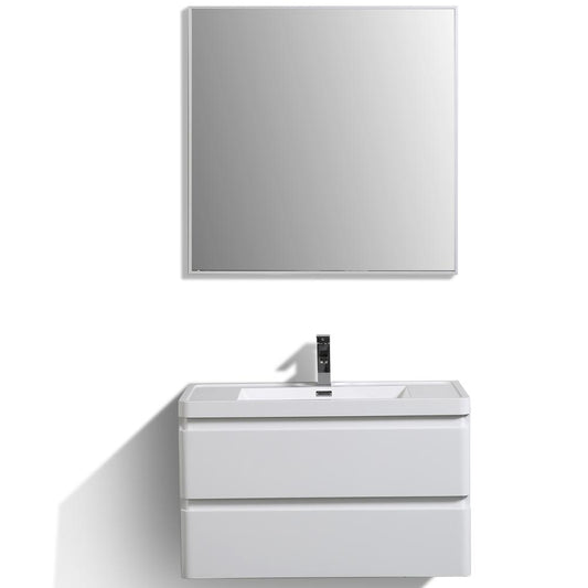 Eviva Glazzy 36" Wall Mount Modern Bathroom Vanity (High Glossy White) - Luxe Bathroom Vanities Luxury Bathroom Fixtures Bathroom Furniture