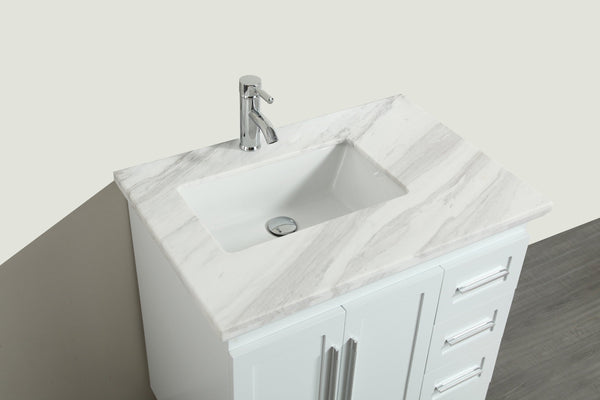 Eviva Loon 30" Long Handles (Acclaim Edition) Transitional Bathroom Vanity with white carrera marble counter-top - Luxe Bathroom Vanities Luxury Bathroom Fixtures Bathroom Furniture