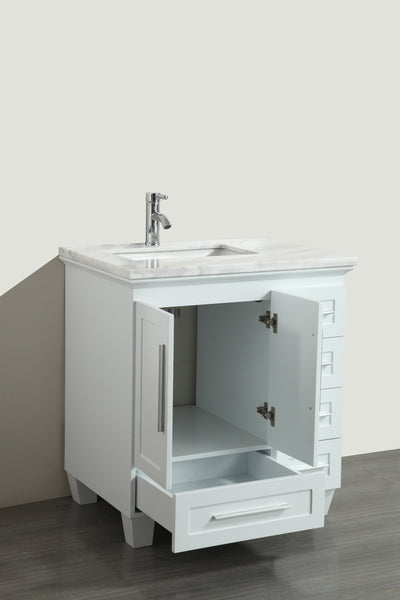 Eviva Loon 30" Long Handles (Acclaim Edition) Transitional Bathroom Vanity with white carrera marble counter-top - Luxe Bathroom Vanities Luxury Bathroom Fixtures Bathroom Furniture