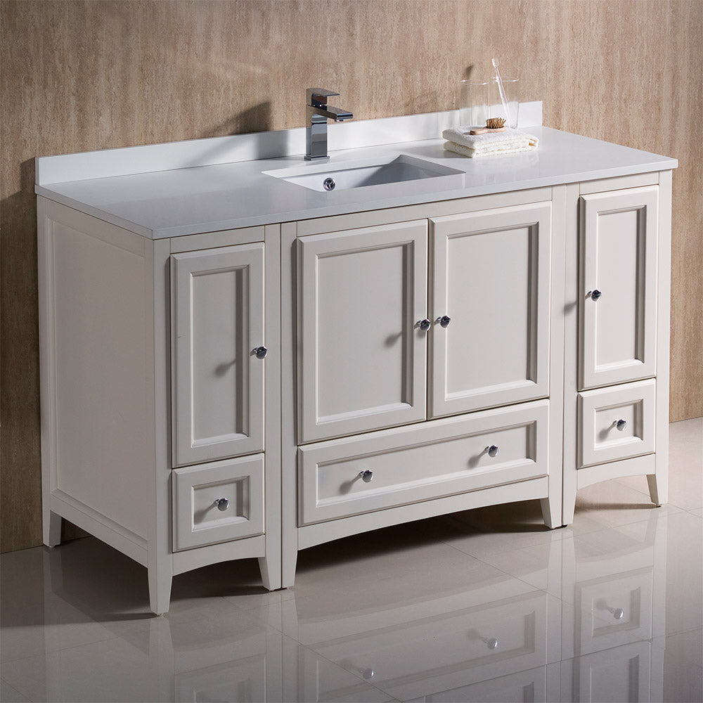 Fresca Oxford 54" Antique White Traditional Bathroom Cabinets w/ Top & Sink - Luxe Bathroom Vanities