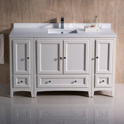 Fresca Oxford 54" Antique White Traditional Bathroom Cabinets w/ Top & Sink - Luxe Bathroom Vanities
