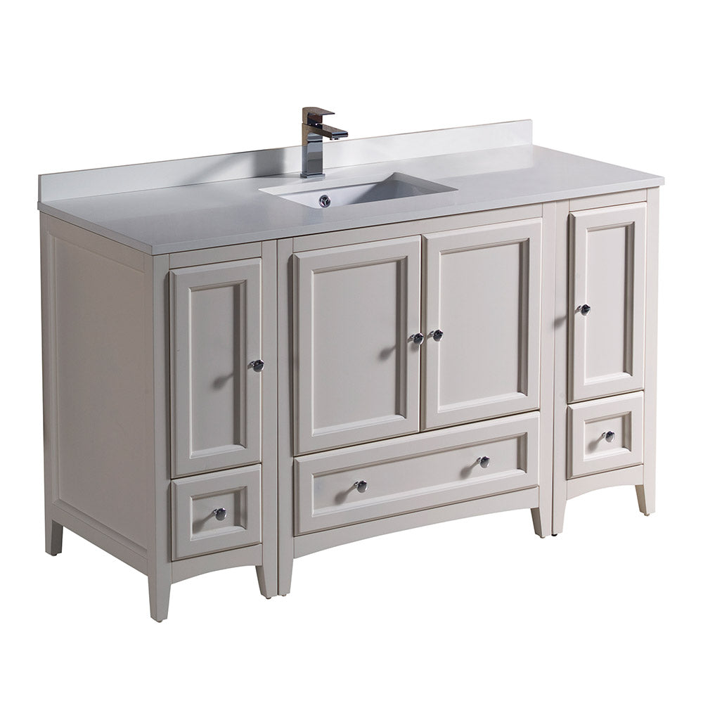 Fresca Oxford 54" Antique White Traditional Bathroom Cabinets w/ Top & Sink - Luxe Bathroom Vanities