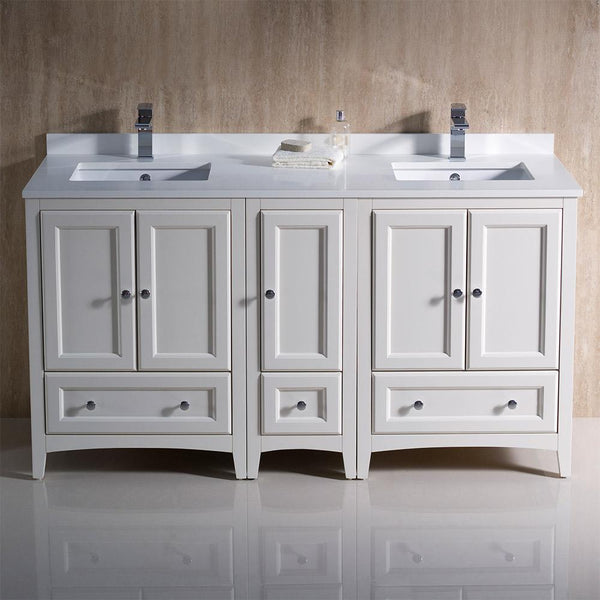 Fresca Oxford 60"  Traditional Double Sink Bathroom Cabinets w/ Top & Sinks - Luxe Bathroom Vanities