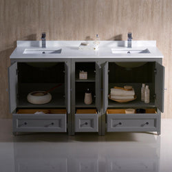 Fresca Oxford 60"  Traditional Double Sink Bathroom Cabinets w/ Top & Sinks - Luxe Bathroom Vanities