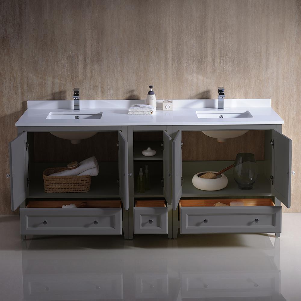 Fresca Oxford 72"  Traditional Double Sink Bathroom Cabinets w/ Top & Sinks - Luxe Bathroom Vanities