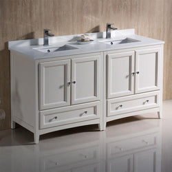 Fresca Oxford 60"  Traditional Double Sink Bathroom Cabinets w/ Top & Sinks - Luxe Bathroom Vanities