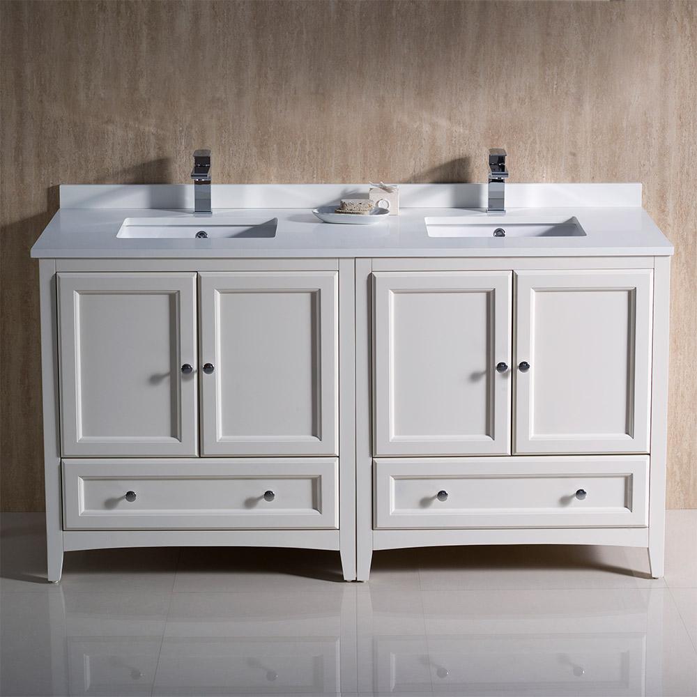 Fresca Oxford 60"  Traditional Double Sink Bathroom Cabinets w/ Top & Sinks - Luxe Bathroom Vanities