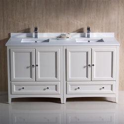 Fresca Oxford 60"  Traditional Double Sink Bathroom Cabinets w/ Top & Sinks - Luxe Bathroom Vanities