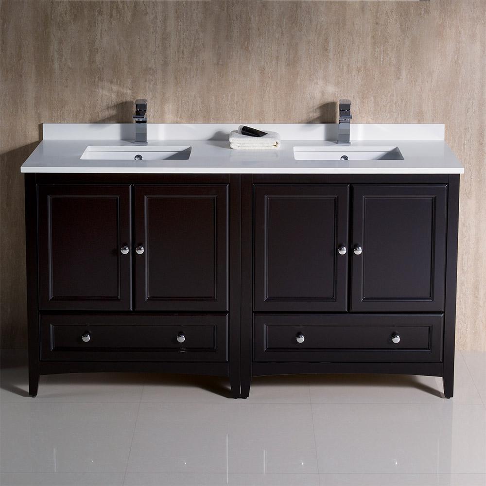 Fresca Oxford 60"  Traditional Double Sink Bathroom Cabinets w/ Top & Sinks - Luxe Bathroom Vanities