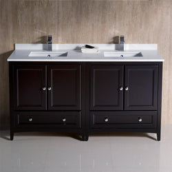 Fresca Oxford 60"  Traditional Double Sink Bathroom Cabinets w/ Top & Sinks - Luxe Bathroom Vanities