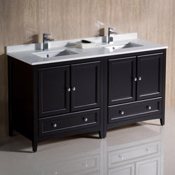 Fresca Oxford 60"  Traditional Double Sink Bathroom Cabinets w/ Top & Sinks - Luxe Bathroom Vanities