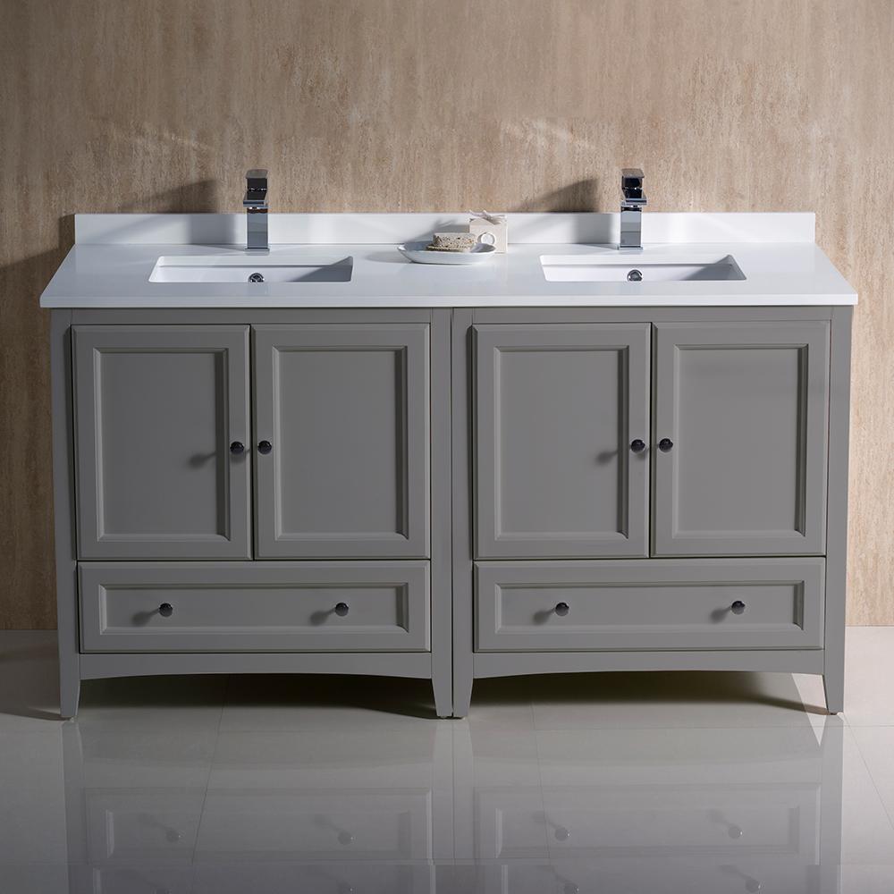 Fresca Oxford 60"  Traditional Double Sink Bathroom Cabinets w/ Top & Sinks - Luxe Bathroom Vanities