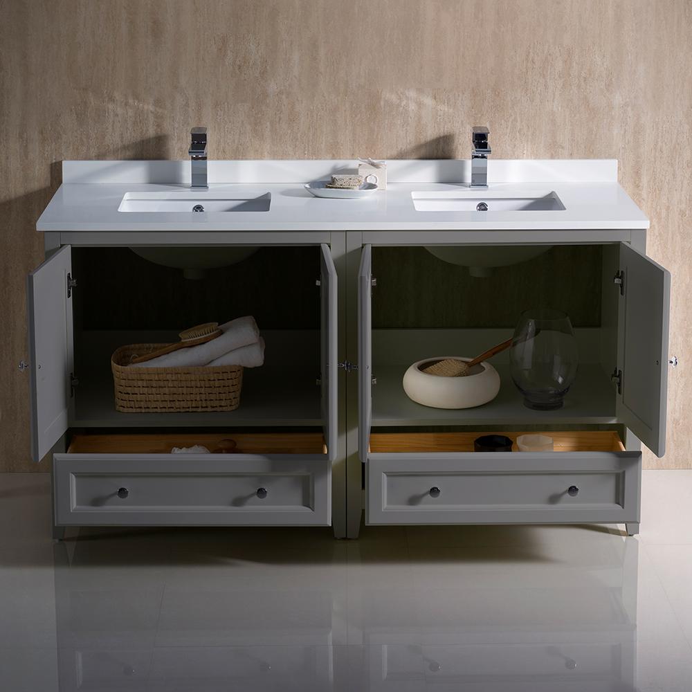 Fresca Oxford 60"  Traditional Double Sink Bathroom Cabinets w/ Top & Sinks - Luxe Bathroom Vanities