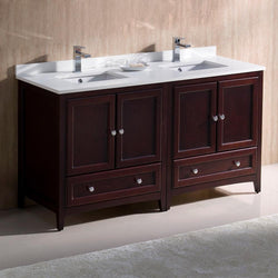 Fresca Oxford 60"  Traditional Double Sink Bathroom Cabinets w/ Top & Sinks - Luxe Bathroom Vanities