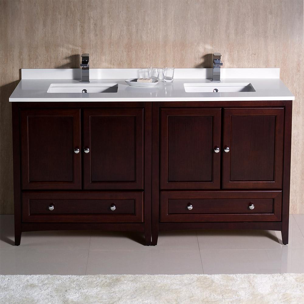 Fresca Oxford 60"  Traditional Double Sink Bathroom Cabinets w/ Top & Sinks - Luxe Bathroom Vanities