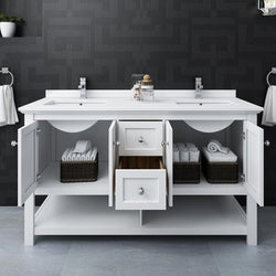 Fresca Manchester 60" Traditional Double Sink Bathroom Cabinet w/ Top & Sinks - Luxe Bathroom Vanities