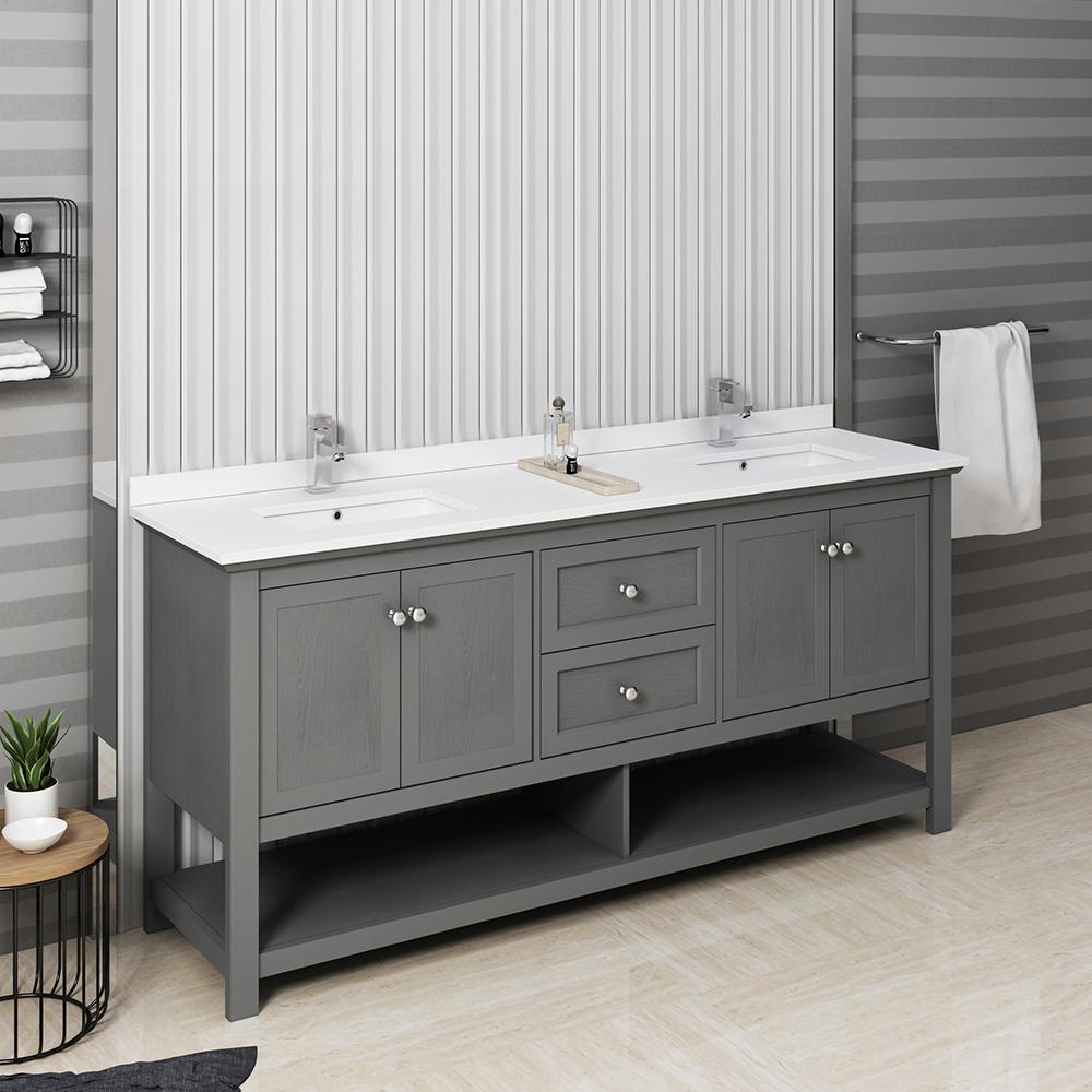 Fresca Manchester Regal 72" Traditional Double Sink Bathroom Cabinet w/ Top & Sinks - Luxe Bathroom Vanities