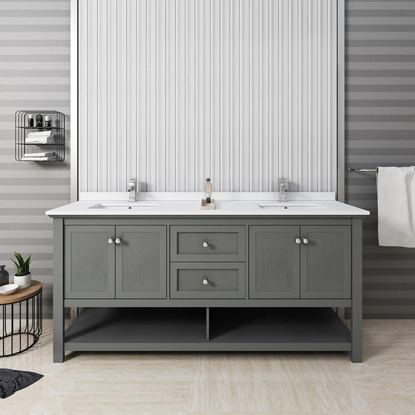 Fresca Manchester Regal 72" Traditional Double Sink Bathroom Cabinet w/ Top & Sinks - Luxe Bathroom Vanities