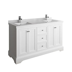 Fresca Windsor 60" Textured Traditional Double Sink Bathroom Cabinet w/ Top & Sinks - Luxe Bathroom Vanities