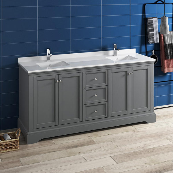 Fresca Windsor 72" Textured Traditional Double Sink Bathroom Cabinet w/ Top & Sinks - Luxe Bathroom Vanities