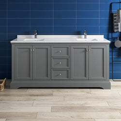 Fresca Windsor 72" Textured Traditional Double Sink Bathroom Cabinet w/ Top & Sinks - Luxe Bathroom Vanities