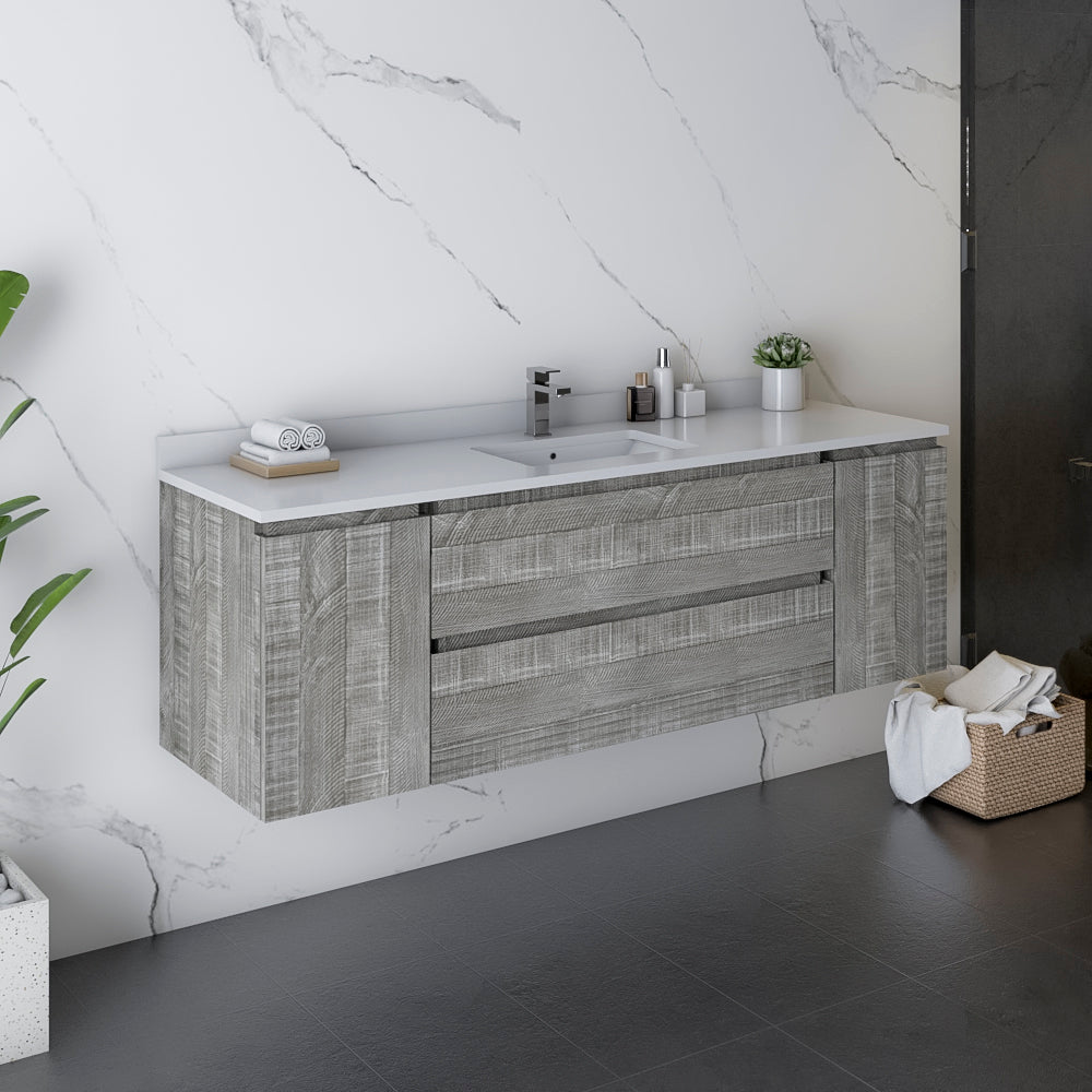 Fresca Formosa 60" Wall Hung Single Sink Modern Bathroom Cabinet w/ Top & Sink - Luxe Bathroom Vanities